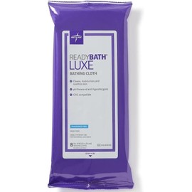 Medline ReadyBath LUXE Antibacterial Extra Thick Adult Bath Wipes (1 pack), Unscented, No Rinse Formula with Aloe, Shower Wipes for Sensitive Skin, Hypoallergenic & Alcohol-Free, 8 x 8 Inch