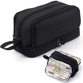 MAMUNU Estuche para lápices de gran capacidad, 4 compartimentos, bolsa para lápices con asa portátil con cremallera, estuche para bolígrafos, bolsa or