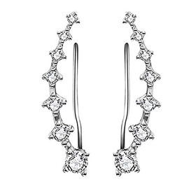 Goldenchen Ear Crawlers Seven Crystals Silver Plated Curved Vine Bar Earrings Cuff CZ Rhinestone Climber Pins Plated
