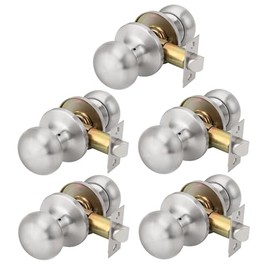 GOBEKOR 5 Pack Brushed Nickel Passage Door Knobs Indoor for Hall and Closet Door Knobs Satin Nickel Interior Keyless Door Knobs Reversible for Left and Right Sided Doors