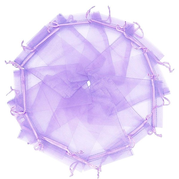 Wudygirl 100pcs 3.9 by 4.7 inches Organza Bags Drawstring Wedding Party Favor Jewelry Perfume Storage Sachets Soaps Marbles Coins Buttons Gift Bag(Lilac 3.9x4.7)