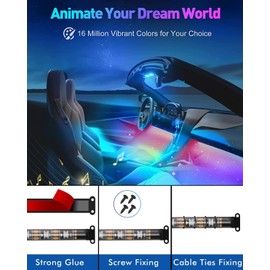 72LED USB Interior Strip Lights Dream Color RGB-IC 12V DC with App RF Remote Control Multicolor Footwell Under Dash Chasing Inside Light Kits Music Sync Mode for Cars Truck ATV UTV with Car Charger