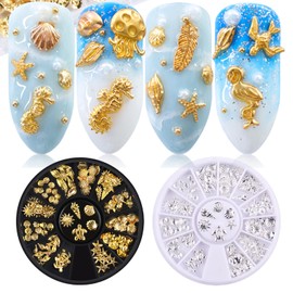 Montesy - 1 * Ocean Thema Metall Box Seestern für Schuppen 3D Nagel Dekoration Nail Art Werkzeuge Gold /