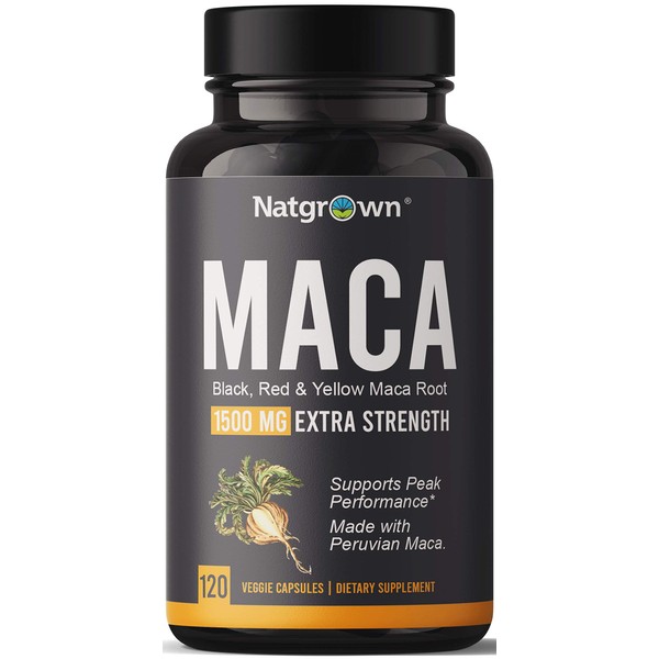 Natgrown Organic Maca Root Powder Capsules 1500 mg with Black