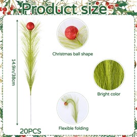 20 Pcs Christmas Tree Topper, 14 Inches Green Christmas Picks Pampas Grasses Xmas Ornaments for Christmas Home Office Party Decor