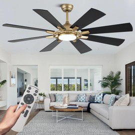 60 Inch Farmhouse Ceiling Fan with Lights and Remote Control, Wood 8 Blades 6-Speed Noiseless Reversible DC Motor, Modern Ceiling Fan for Bedroom Dining Living Room