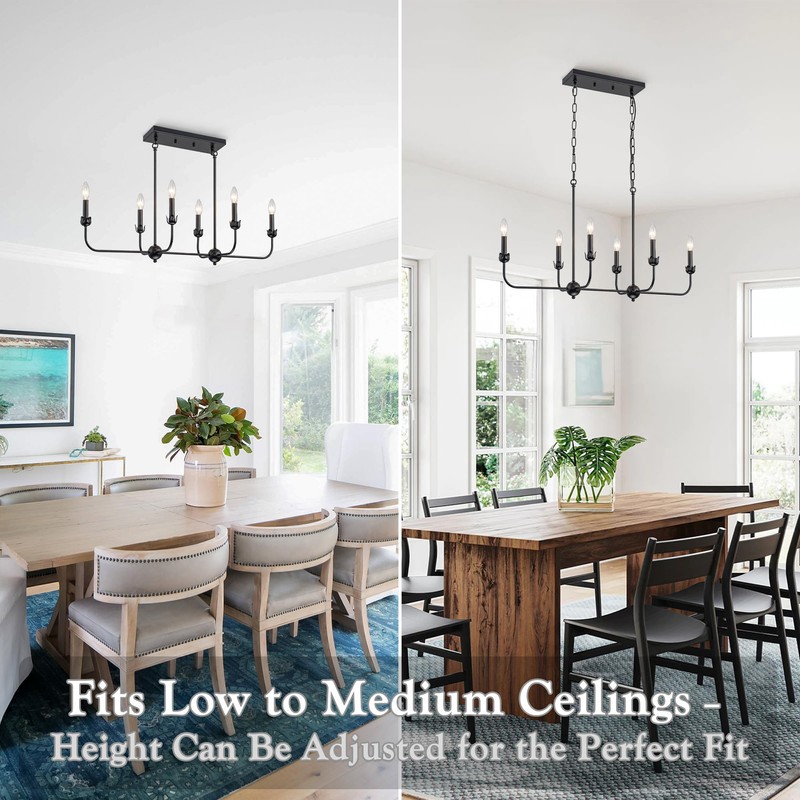 LMSOD Modern Black 6-Light Linear Chandelier, E12 Base, Adjustable Chain