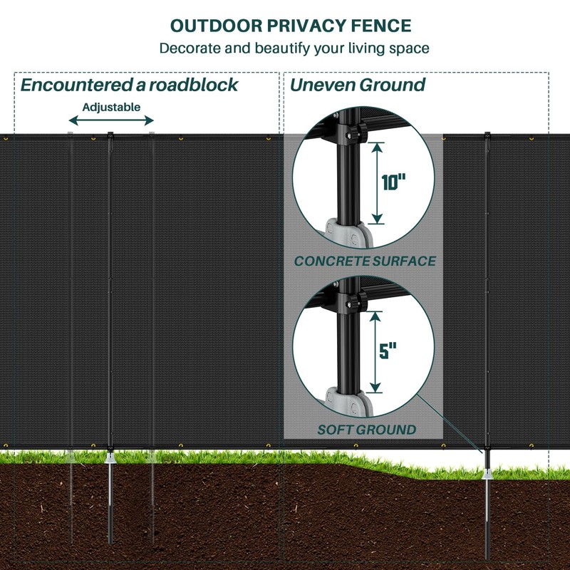 Bynbbur 6'x12' Black Outdoor Divider Privacy Fence with Iron Poles