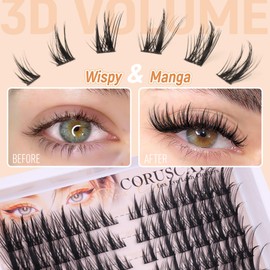 Natural Individual Eyelashes Manga Cluster Lashes Individual Cluster, Anime Eyelash Clusters Cat Eye Lashes Wispy Individual Lashes 120pcs 3D Volume DIY Lash Extension Spiky Tatti Lashes CORUSCATE