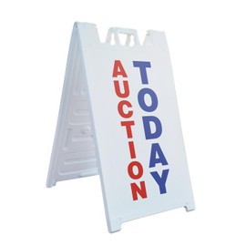 Auction Today 24" x 36" Double Sided A-Frame Sidewalk Sign Includes 2 Installed Decals Foldable Portable White Signicade Sandwich Board Estate Sales Liquidation Events Dealer Auctions Made in USA