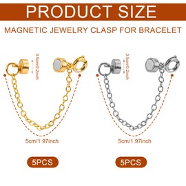 10pcs Magnetic Bracelet Clasps and Closures, Gold and Silver Magnetic Necklace Converter Clasp Bracelet Chain Clasp Extender Never Lose Magnet Jewelry Clasps and Closures for Bracelet Necklace Making