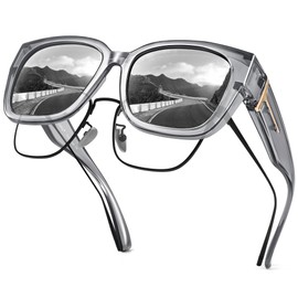 URUMQI Polarized Sunglasses Fit Over Glasses for Women, UV400 Protection Wrap-around Shades Trendy Oversized Square Lens