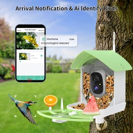 Fazoxo Bird Feeder with Camera, Smart AI Bird Breed Recognition, Birds Motion Detection with Real-Time Notice, Auto Capture Bird Watching WiFi Camera, Solar-Powered Outdoor Charging Bird House,Green