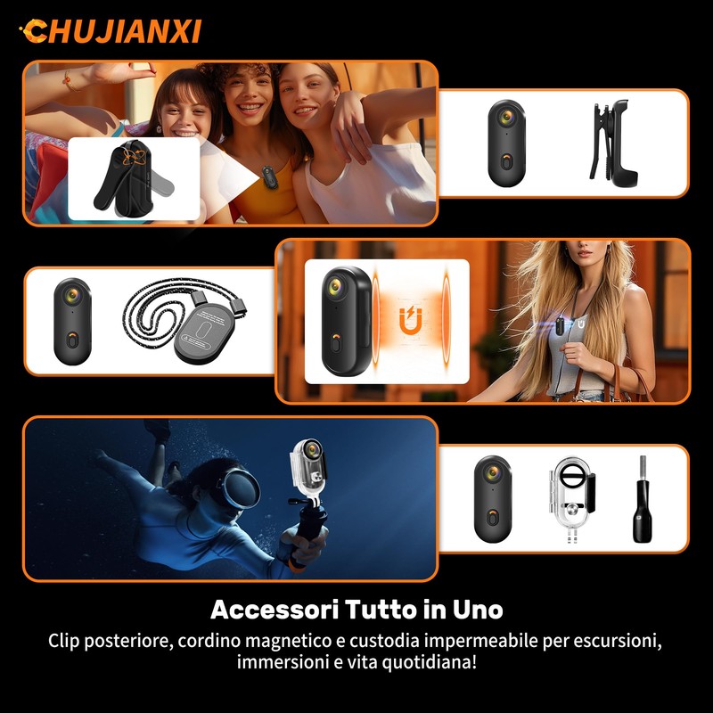 Chujianxi Mini Action Cam WiFi, Indossabile Body Cam1080P, Subacquea