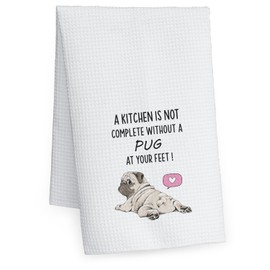 Funny Pug Kitchen Dish Towel Gift for Women Mom Hostess,Funny Pug Drying Cloth Tea Towels Gift for Housewarming Christmas Mother's Day Wedding, Guess What,Cat Butt