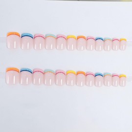 24 Pcs Pink Press on Nails Short Square French Nail Tips,YEFIUO Artificial Acrylic Nail Art Kit Fake Nails Press ons Glue on Nails Full Cover Reusable False Nails Stick on Nails Supplies for Women