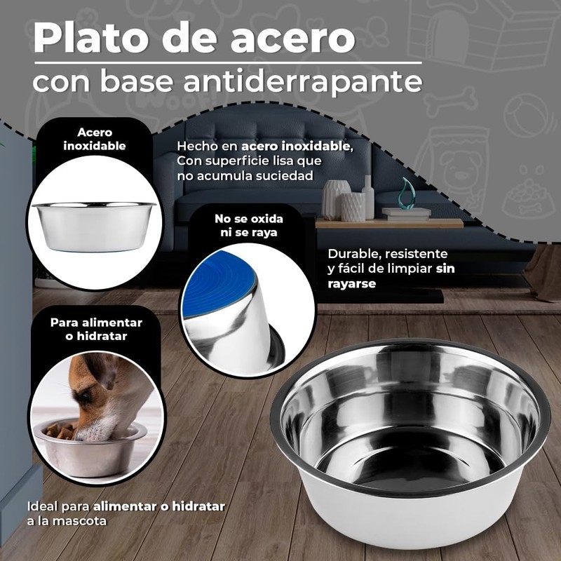 Fancy Pets Plato de Acero Inoxidable Antiderrapante para Perro con