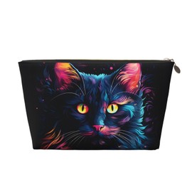 HSYOYO Boho Neon Cat Makeup Bag Waterproof Cosmetic Bag Organizer Small Make Up Zipper Pouch Portable Travel Toiletry Bag For Women Girls