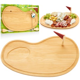 Ziliny Golf Cheese Board Gift Set Golf Party Favor Prizes Charcuterie Wood Board with Knives and Box Father Day Gift for Dad Grandpa Party Tournament Game(Bamboo Color,15 x 8.3 x 0.47 ")