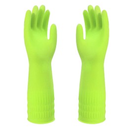 COMNICO Rubber Cleaning Gloves 15inch Extra Long Waterproof Non-Slip Reusable Housework Bathroom Kitchen Grippy Latex Supplies for Dish Washing Bleaching, 1 Pair Red or Green (Green)