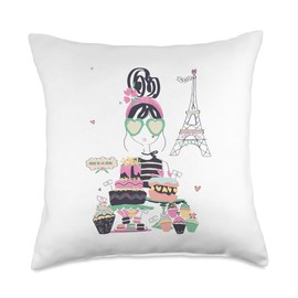 Paris Patisserie Eiffel Tower Retro Souvenir French Girl Mom Throw Pillow