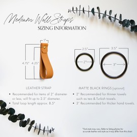 KEYAIIRA - Medium Leather Wall Hook, black towel ring wall hanging strap towel hook for wall leather loop strap holder minimal towel bar rack storage modern bathroom hand towel holder