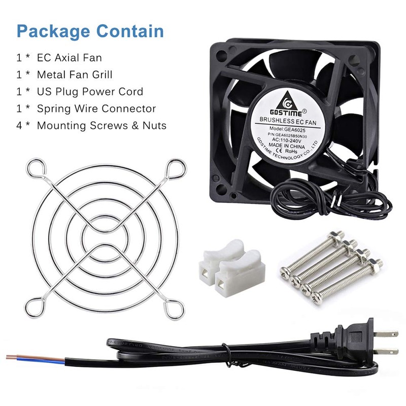 GDSTIME EC Cooling Fan 60mm x 60mm x 25mm AC