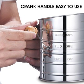 MaMix Stainless Steel Flour Sifter Hand Crank 3 Cup Sifter With 2 Wire Agitator