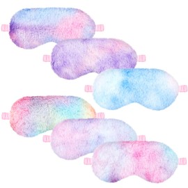 Cuffbow Cuffbow 6 Pcs Plush Sleep Eye Mask Silk Furry Eye Covers for Sleeping Cute Sleep Mask Fluffy Comfortable Sleeping Blindfold for Travel Sleepover Nap Party Supply Girls Women, Rainbow Color