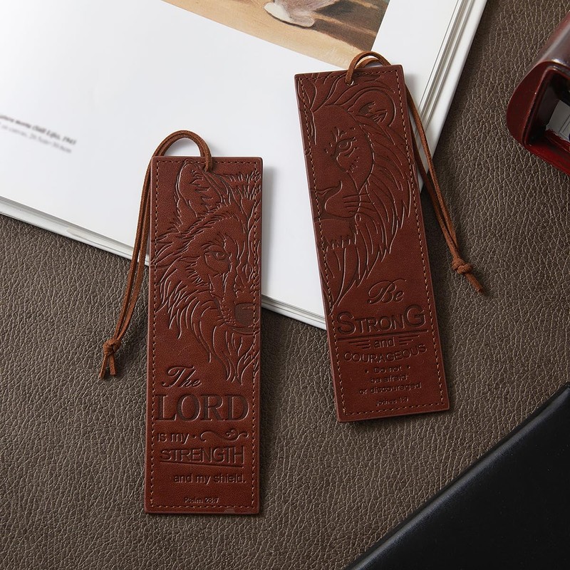2 Pcs Wolf Lion Leather Bible Bookmark, Christian Bookmarks Gifts