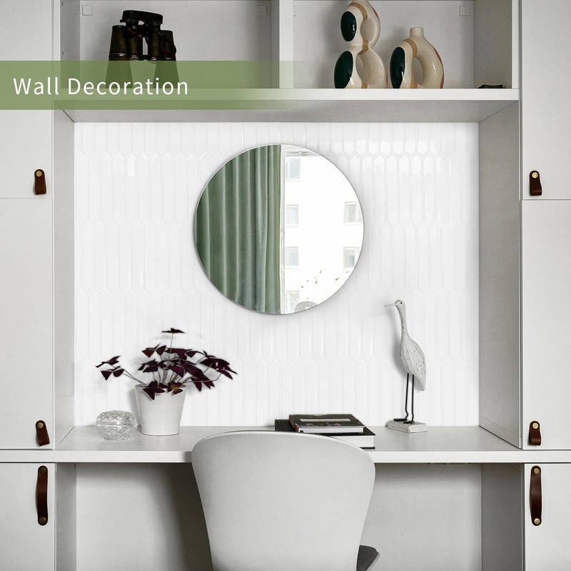 White Long Hexagon Tile Peel and Stick Backsplash, 10 Sheets