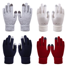 CENZICOM Winter Touch Screen Warm Gloves Fleece Lined Knit Gloves Elastic Winter Texting Gloves for Men Women,4 Pairs