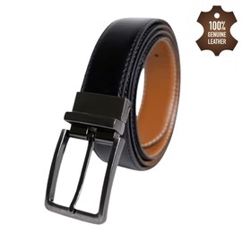 KHIM Mens Leather Belt Reversible, Belts for Men with Rotated Buckle, Great for Suits, Jeans, Casual & Business Work (Black-Tan 38"-40")