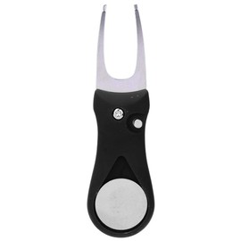 MAGT Golf Divot Fork, 304 Stainless Steel Golf Divot Tool, ABS Plastic Handle, Folding Golf Spring Divot Repair Pitch Putting Fork Tool for Training (Black)