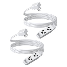 DEWENWILS 6FT Flat Plug Extension Cord, 3 Prong Ultra Thin Power Strip, 13A/125V/1625W, 16/3 Awg Grounded Flat Power Cable for Indoor Narrow Space, SPT-3 Cord, ETL Listed, White, 2 Pack