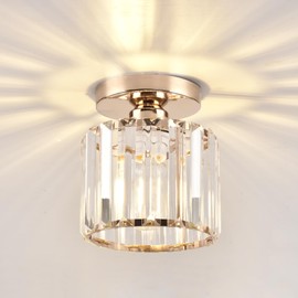ZtuoYong Small Crystal Ceiling Light, Semi Flush Mount Ceiling Light Gold Chandelier for Kitchen Hallway Entrance Balcony Dining Rooms Living Rooms Bar