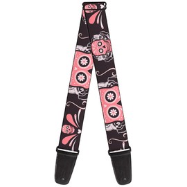 Buckle-Down Guitar Strap Sugar Skulls Gray Pink 2 Inches Wide