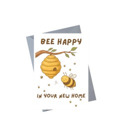 Cute Bee Happy New Home Card Humorous Housewarming Moving Cheer Up Sweet Design Blank Inside 5x7 Greeting with Envelope H12