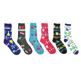 Sock House Co. Teacher Crew Socks (6 Pair) - School Subjects - Science, Music, History, Math, Art, English - Gifts