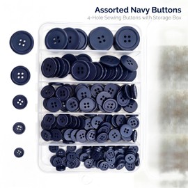 230 Pcs Resin Sewing Buttons, 4-Hole Round, 5 Assorted Sizes, for Suits and Shirts 10mm,12.5mm,15mm,20mm,25mm (Navy Blue)