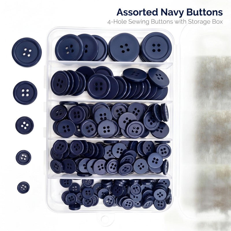 230 Pcs Resin Sewing Buttons, 4-Hole Round, 5 Assorted Sizes,