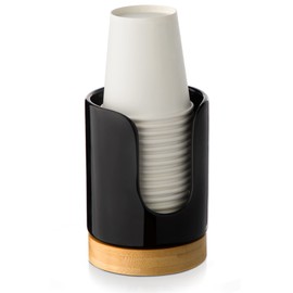 Viosuniu Ceramic Bathroom Cups Dispenser - 3 oz Disposable Paper & Plastic Bathroom Cups Holder - Mouthwash Cups Dispenser for Bathroom, Guest Toiletries, Countertop - BPA Free, Kids Safe (Black)