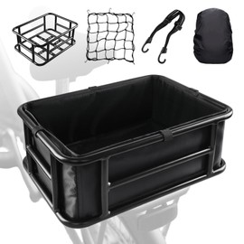 Rear Bike Basket, Large Bicycle Rear Basket with Liner, Cargo Net and Waterproof Cover, Bike Baskets Rear Bike Back Baskets Bicycle Baskets (16.6 * 12.6 * 6.7")
