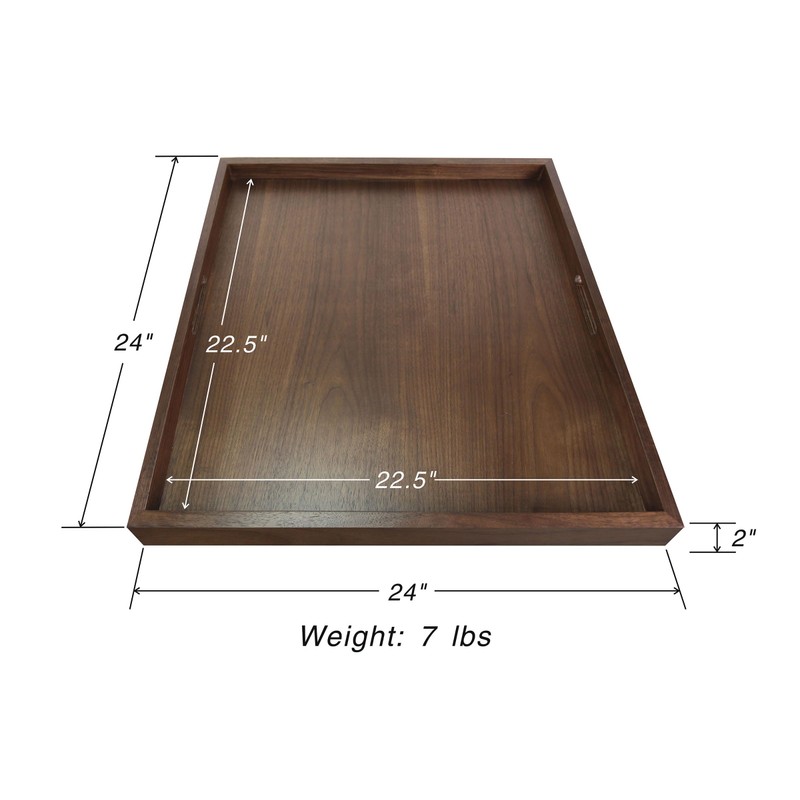 BARsics 24x24 inches Square Walnut Wooden Ottoman Tray, Large Living