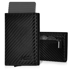 AISIR Wallet, Men's Mini Wallet with RFID, 8 Compartments for Credit Cards, Slim Wallet with Coin Compartment, Credit Card Holder (Carbon Black), carbon black, Modern