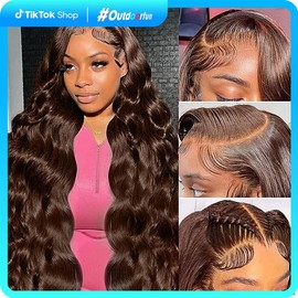 Outdoorfun Mamushow #1 Jet Black and #4 Chocolate Brown 13x6 Body Wave Full Lace Frontal Human Hair Wigs:_Jet Black(Full Lace)_22