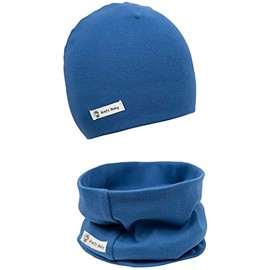 Areti Baby Knitted Hat and Loop Scarf Set, Toddlers’/Children’s Soft, Cotton Beanie Hat, Neck Warmer, Collar, Neckerchief, for Autumn, Winter, Pure Blue