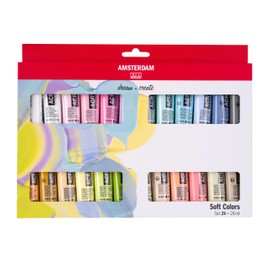 Amsterdam Standard Series Acrylic Paint Gentle Colours Set, 24 x 20 ml - Pastel Palette, Lightfast Pigments, Odourless Water-Based, Suitable for Various Surfaces, 100% Recyclable Packaging