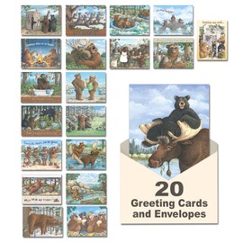 Leanin' Tree, Laughing Bear Art, Greeting Cards Assortment Box, Assorted Cards with Envelopes All Occasion, (20 Funny Cards, 22 Colorful Envelopes)