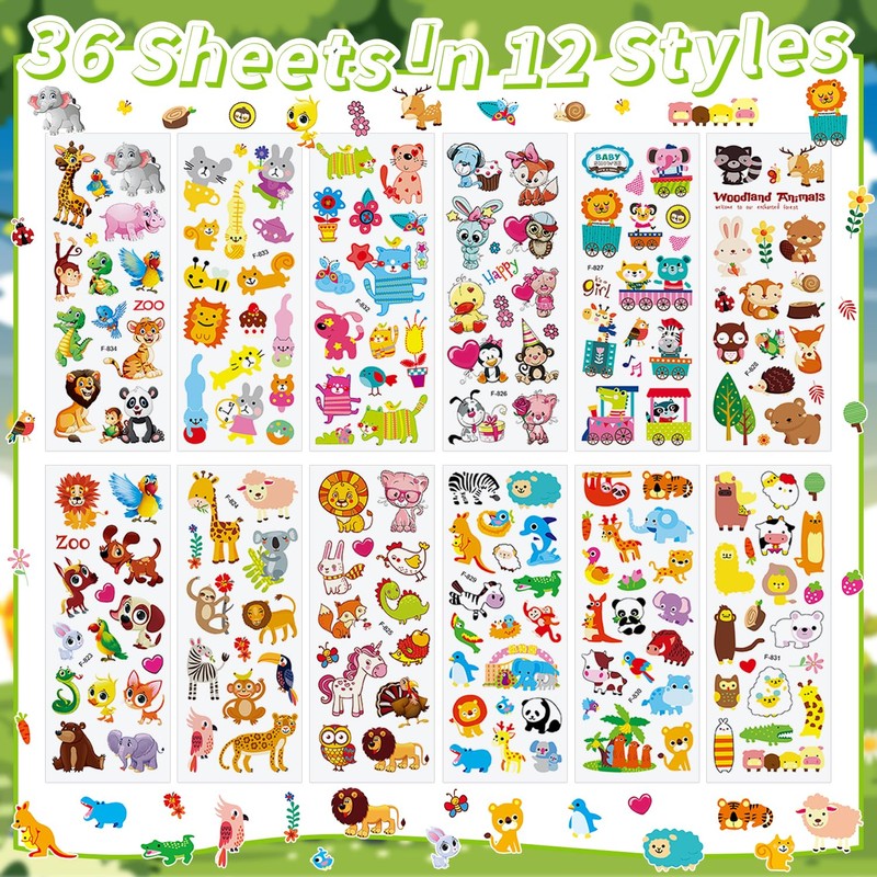 36 Sheets Animal Stickers for Kids - 900+ 3D Puffy